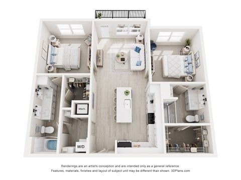 Floor plan for 2 beds, 2 baths, 1084 sqft
